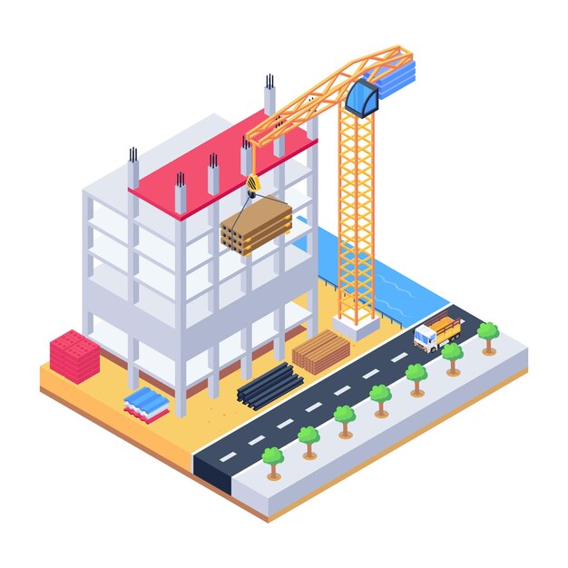 Vector download this amazing isometric illustration of construction building