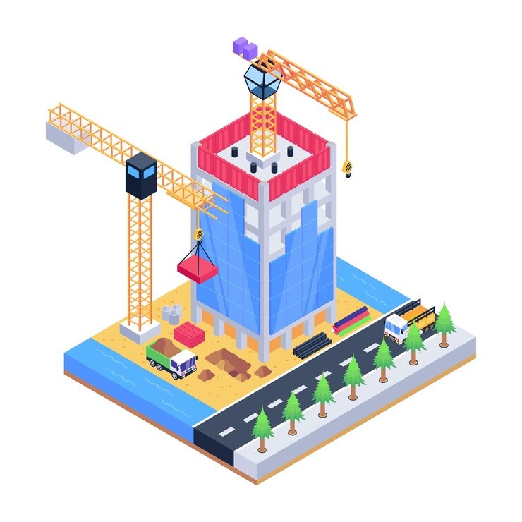 Vector download this amazing isometric illustration of construction building
