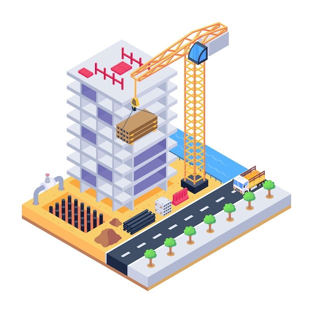 Download this amazing isometric illustration of construction building