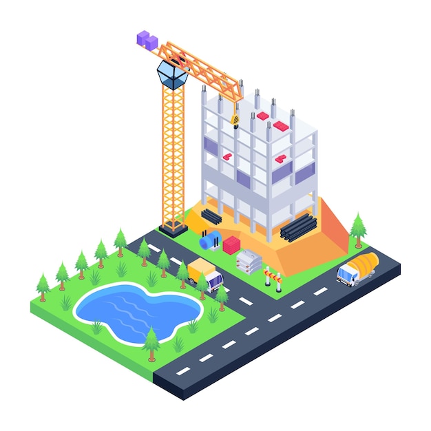 Download this amazing isometric illustration of construction building