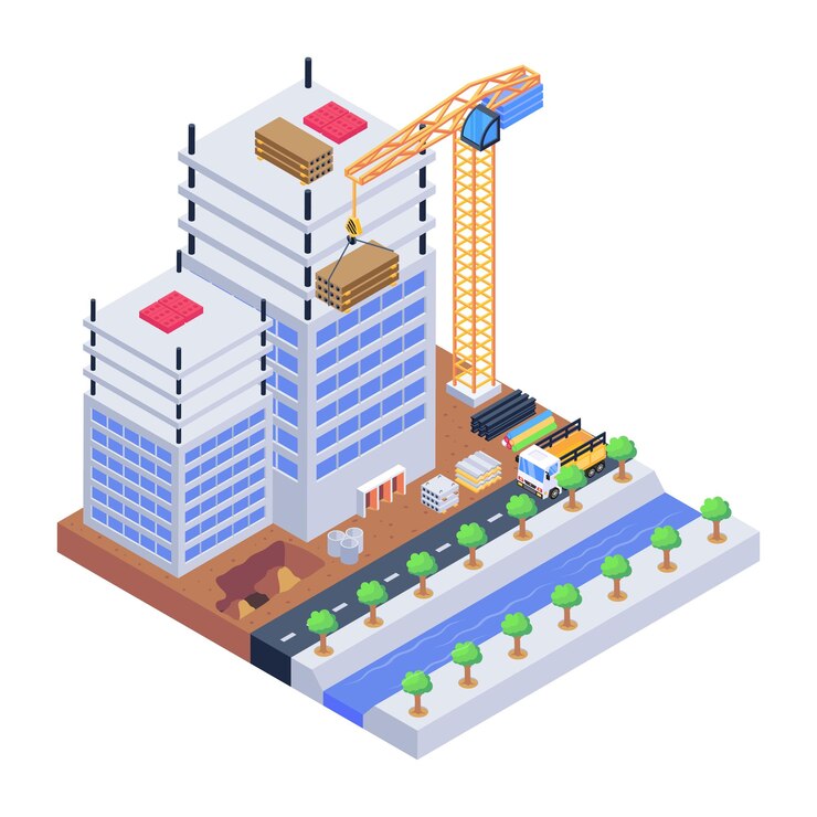 Vector download this amazing isometric illustration of construction building