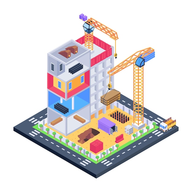 Vector download this amazing isometric illustration of construction building