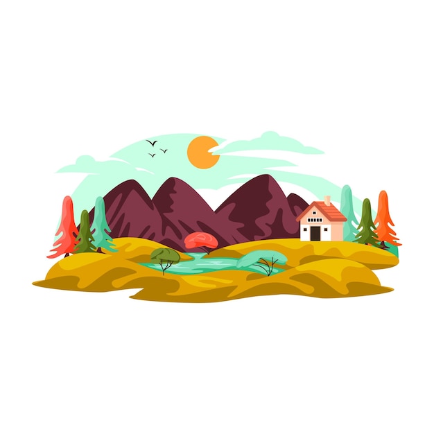 Download this beautiful flat illustration of a hill station