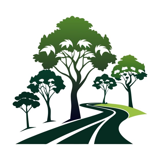 Download Trees With Road Silhouette Vector Art Illustration White