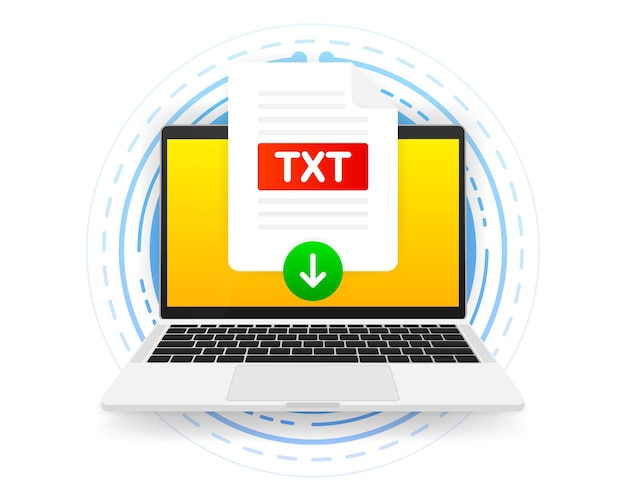 Загрузите файл значка TXT с меткой на экране компьютера. Загрузка концепции документа. Векторная иллюстрация.