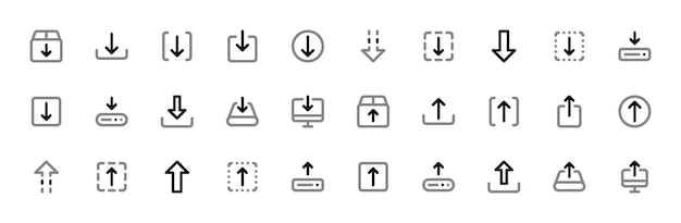 Download Upload Arrows Icon Set Duotone Vector Symbols voor bestandsoverdracht en delen