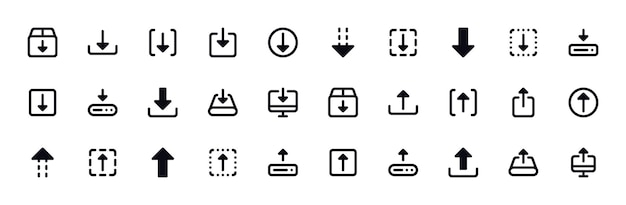 Vector download upload arrows icon set fill vector symbols voor bestandsoverdracht en delen