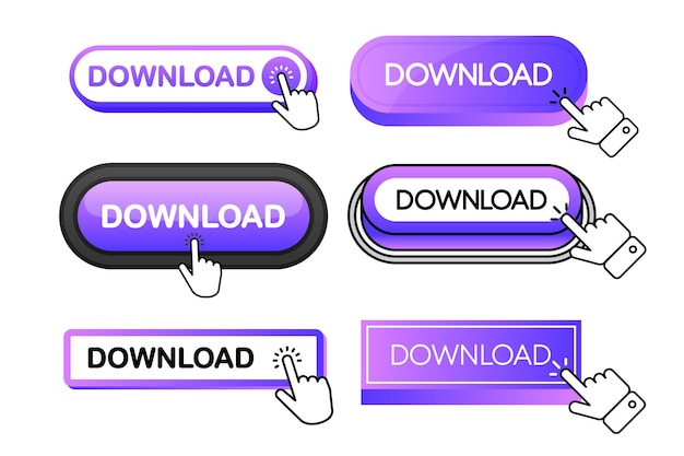 Download vector purple button collection in different flat style Download icon isolated
