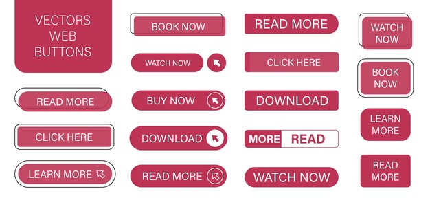 Скачать Смотреть сейчас Нажмите здесь Набор векторных современных веб-кнопок в современном цвете