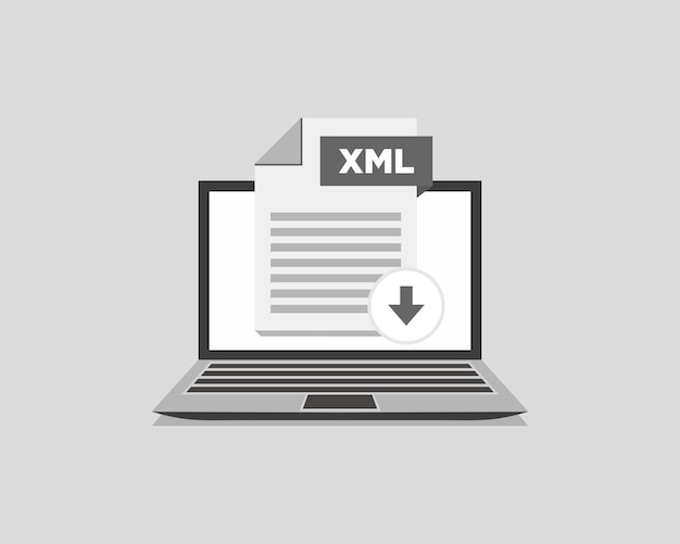 Загрузите файл значка xml с меткой на экране ноутбука загрузка концепции документа