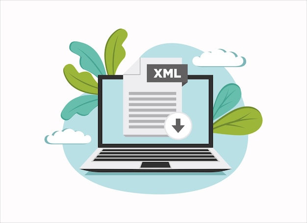 Download XML-pictogrambestand met label op laptopscherm Documentconcept downloaden