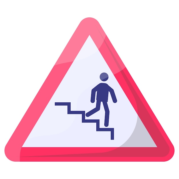 Vector downstairs red triangle concept, downward staircase vector icon design, modern traffic guide warning