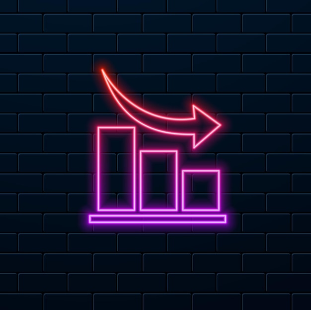 Downward trend chart Arrow pointing down the graph neon style Pictogram isolated