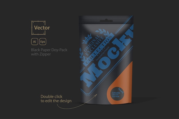 Vector doy-pack van zwart papier met ritssluiting