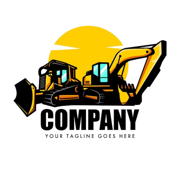 Vector dozer logo or tractor with excavator vector for construction companyx9