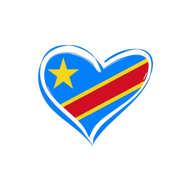 Bandiera della repubblica democratica del congo con una forma di cuore isolata su uno sfondo bianco per il vect della giornata dell'indipendenza della repubblica demokratica del congo