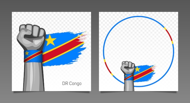 Вектор Др конго гранж флаг патриотическая победная рамка баннеры набор поднятой руки в воздух день независимости