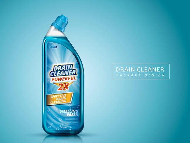 Vector dra cleaner package , isolated blue background