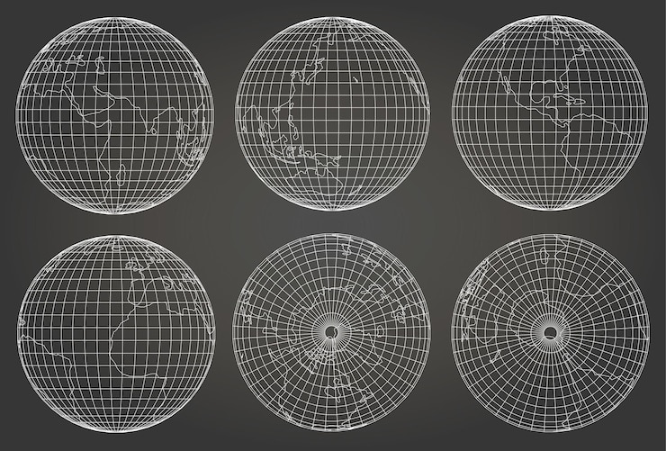 Vector draadframe en 3d-model van de aarde