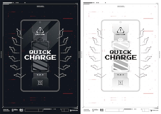 Draadloos opladen van de batterij van de smartphone Toekomstige technologie voor gemakkelijk en snel opladen Hud-poster met cyberstijlelementen