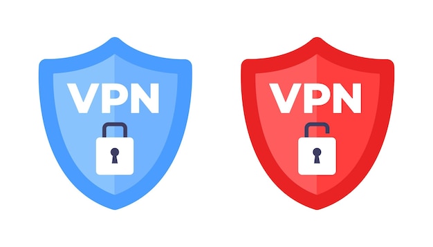 Draadloos schild met tekst VPN en geen VPN wifi pictogram teken platte ontwerp vectorillustratie