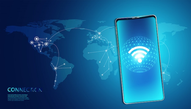 Draadloze internettechnologie op smartphone achtergrondwifi communicatie