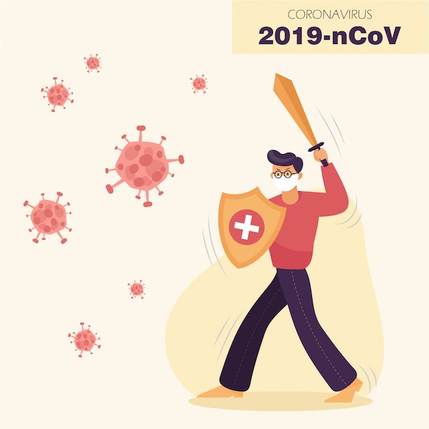 Draag een gasmasker om het COVID-19-virus te voorkomen.