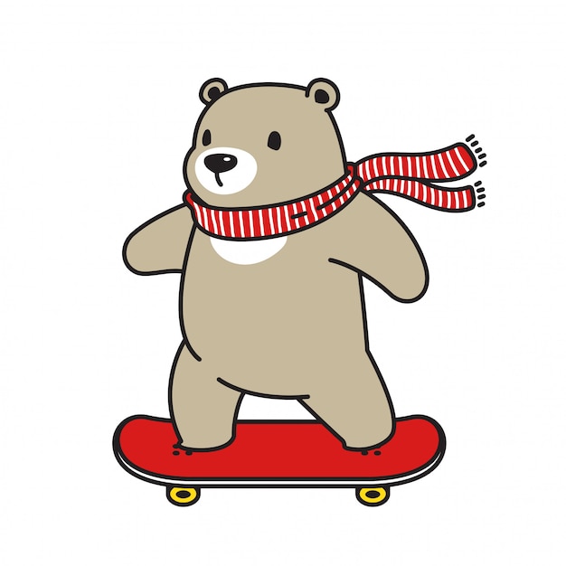 Draag vector polar bear skateboard stripfiguur