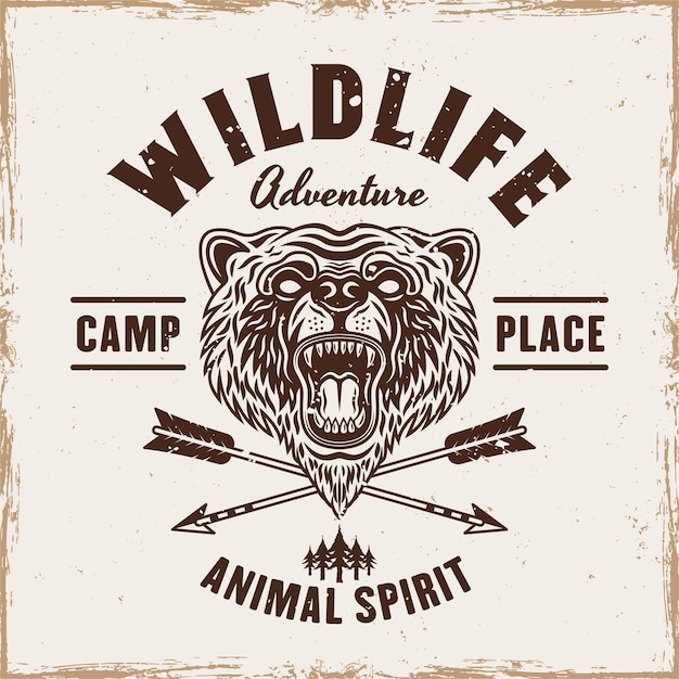 Draag vintage grunge embleem badge label of logo met kop wildlife vectorillustratie