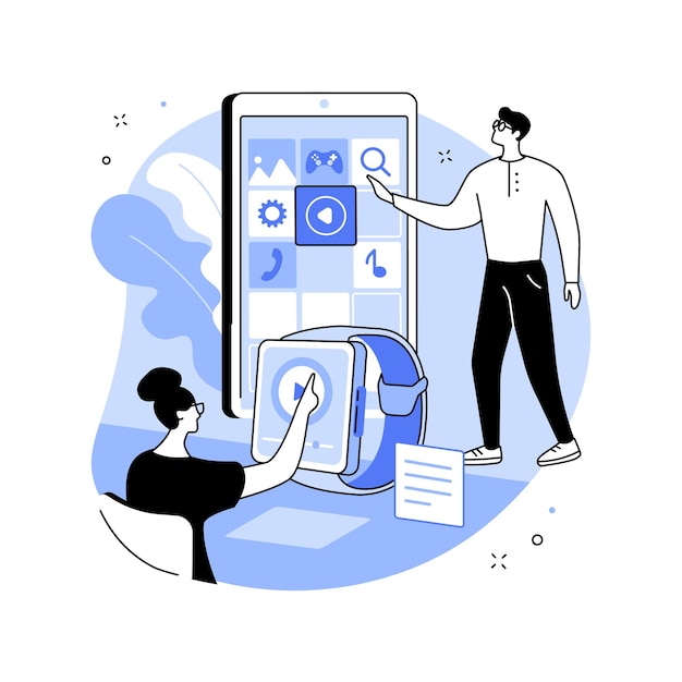 Draagbare mobiele app ontwikkeling abstract concept vectorillustratie