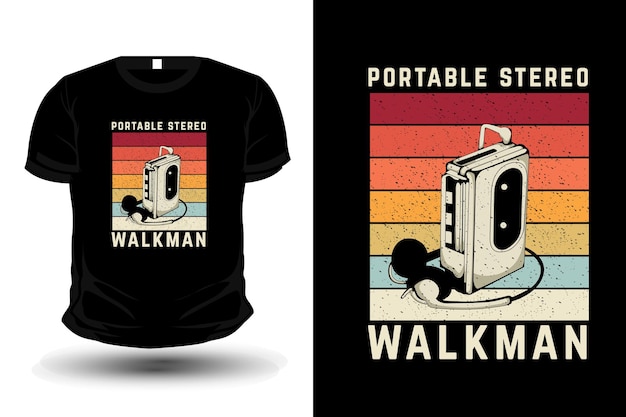 Vector draagbare stereo walkman merchandise silhouet t-shirt ontwerp retro stijl