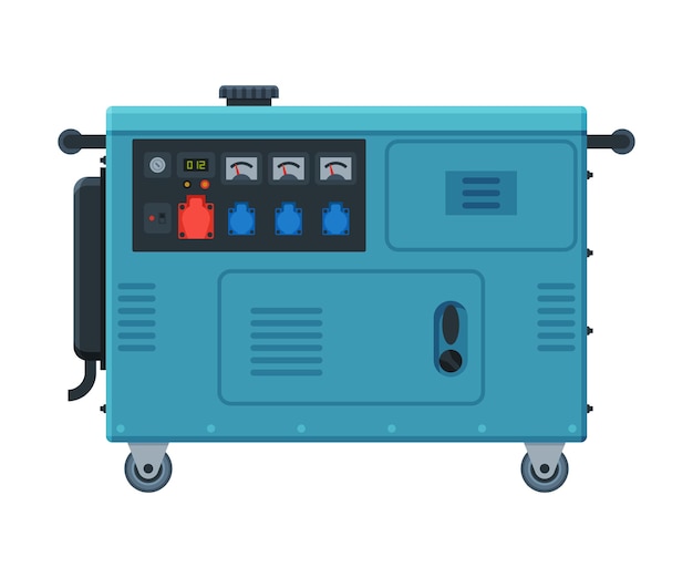 Draagbare stroomgenerator op wielen Dieselmotor Elektrische apparatuur Vectorillustratie