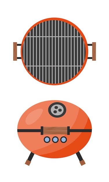 Vector draagbare vlakke stijl grillset bovenaanzicht grill bbq-vectorset