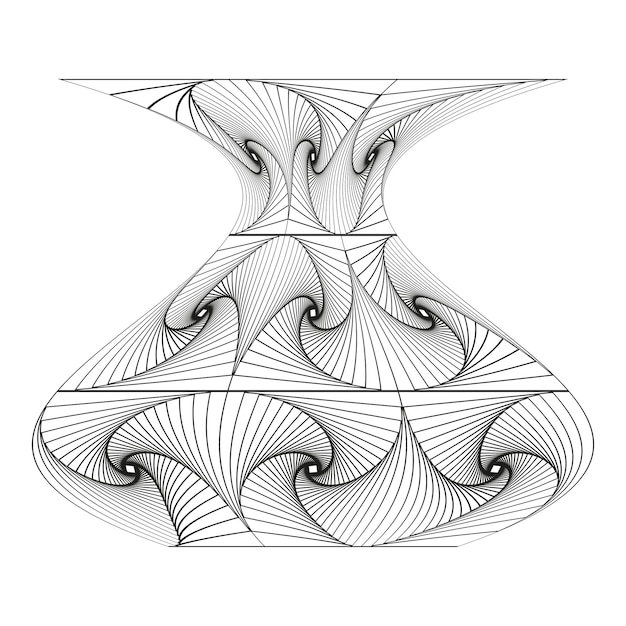 Draaiende vaasvorm Gekromde lijnstructuur Decoratieve vectorvorm Optische stroomdetails
