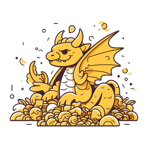 Vector draak in het goud vector illustratie in cartoon stijl geïsoleerd op witte achtergrond