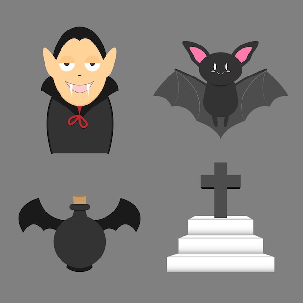 Vector dracula bat dracula potion and grave