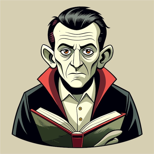 Dracula frankenstein zombie monster vampiric hand drawn cartoon character sticker icon concept
