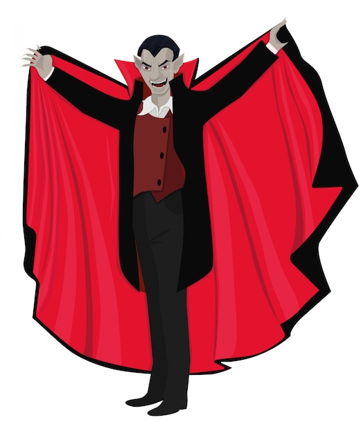 Dracula ha aperto il mantello. illustrazione isolato su sfondo bianco.