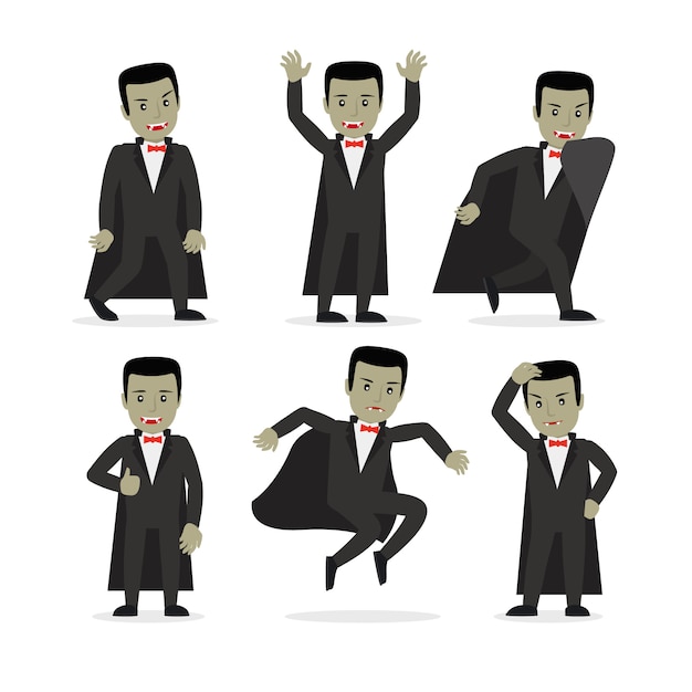 Dracula vampire cartoon character in different poses