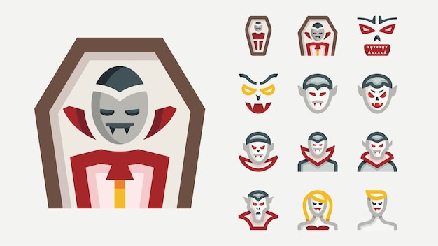 Vector dracula vampire flat color icons