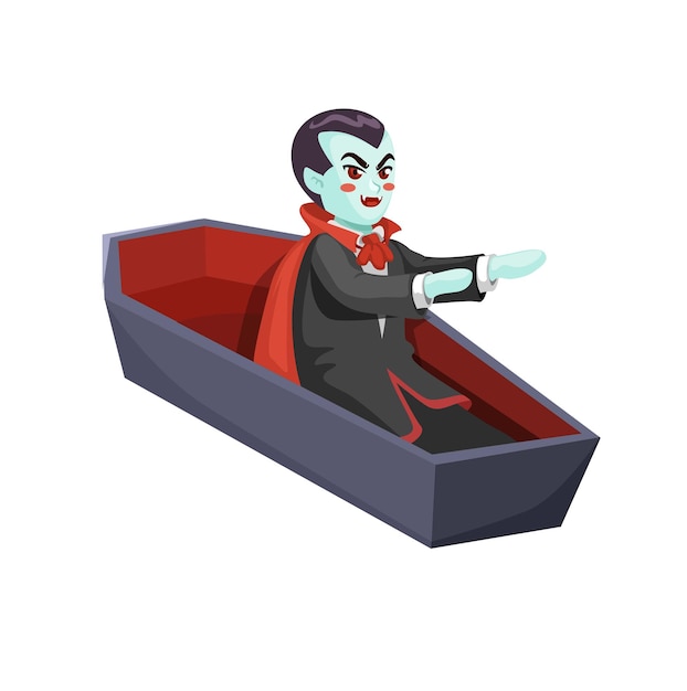 Dracula wakker worden in de kist karakter cartoon illustratie vector