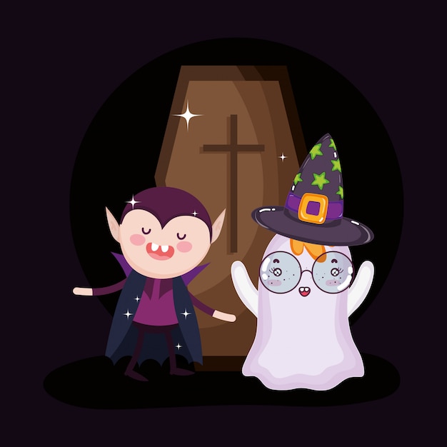 Vector draculaspook en doodskist halloween