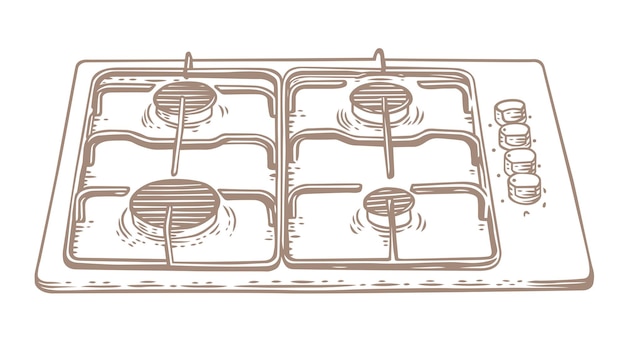 Vector draeing van geïsoleerd gasfornuis op de witte achtergrond