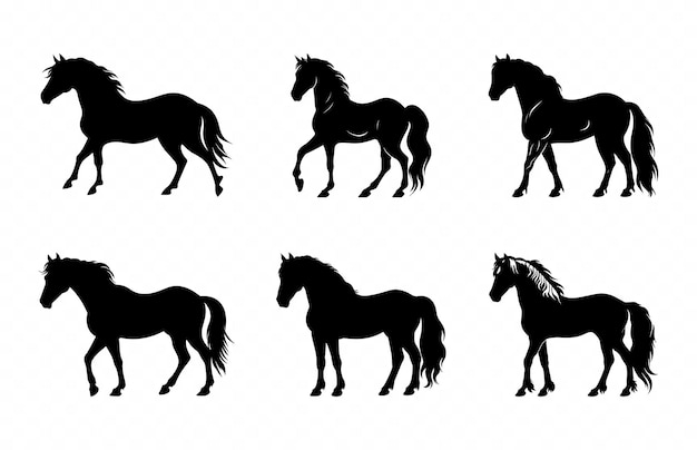 Силуэты лошадей черного цвета Set Shire Horse Silhouette Vector Bundle