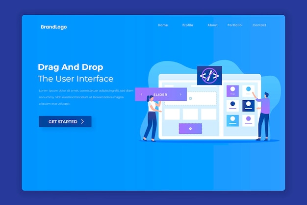 Концепция целевой страницы конструктора веб-сайтов с перетаскиванием