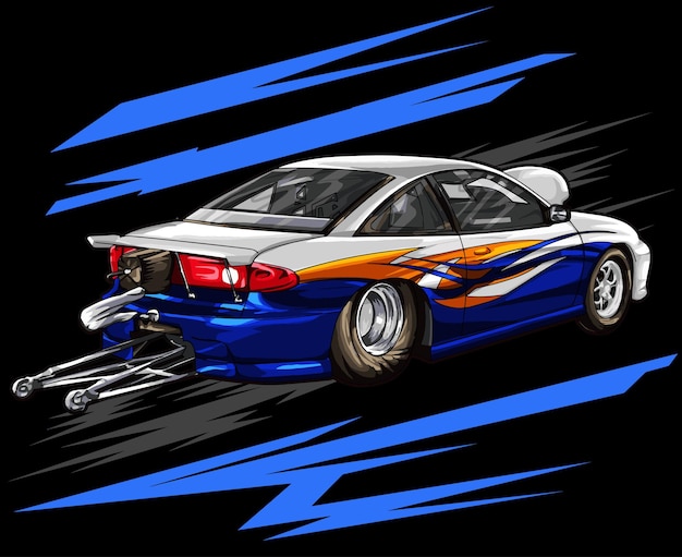 drag racing car on black background for poster, t-shirt print, business element, social media.