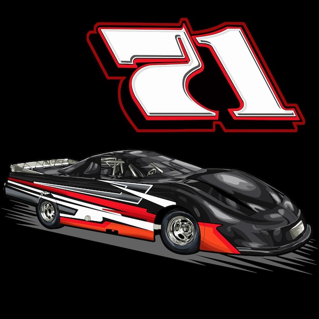 Vector drag racing car isolated on black background for poster, t-shirt print, business element.