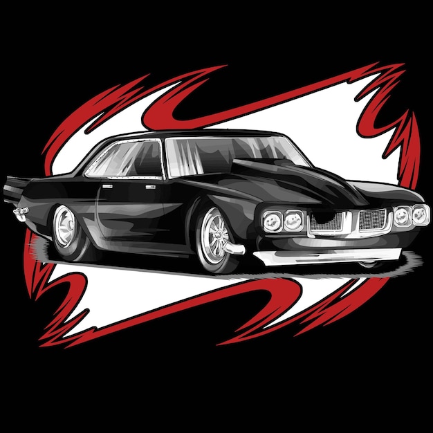 drag Racing Car, isolated on black background, for t-shirt business, digital printing, screen print