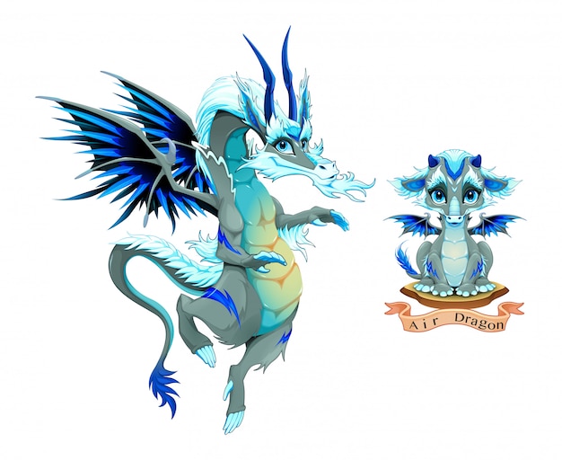 Dragon of Air Element, puppy and adult