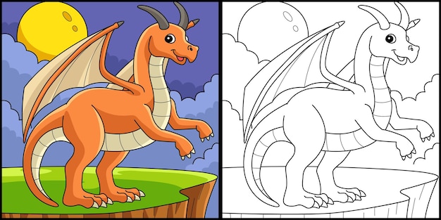 Dragon Animal Coloring Page Colored Illustration